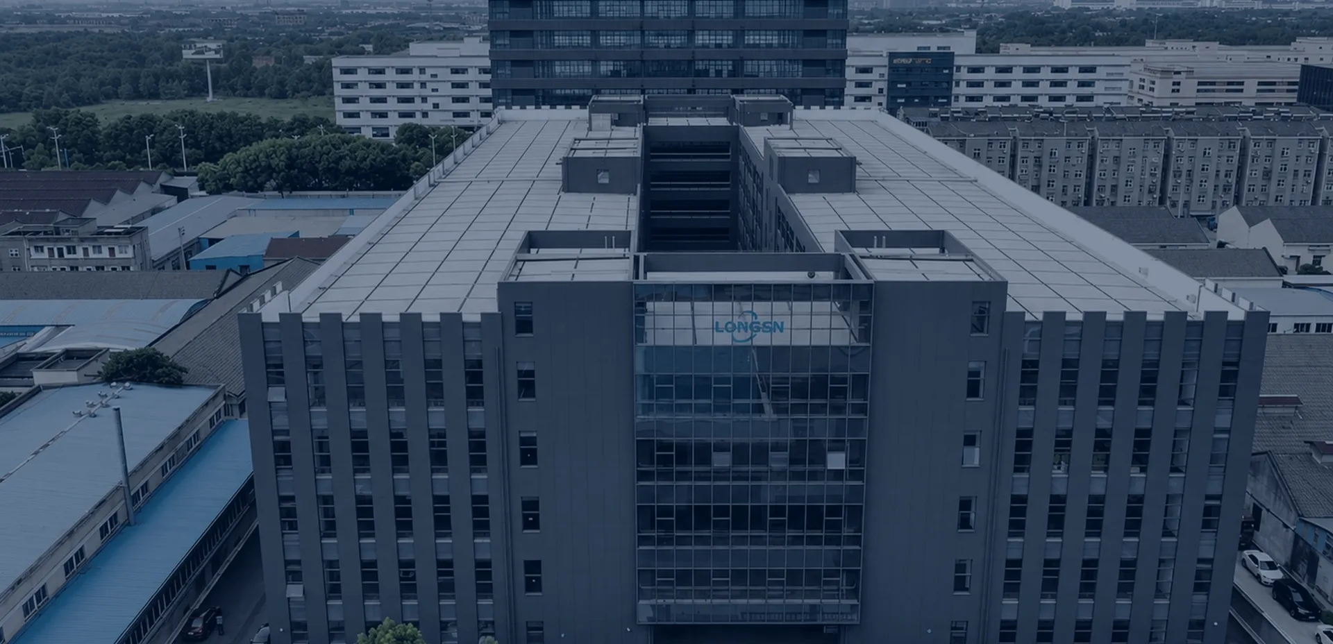 Aerial view of the LONGSN machine factory building in Zhangjiagang, Jiangsu