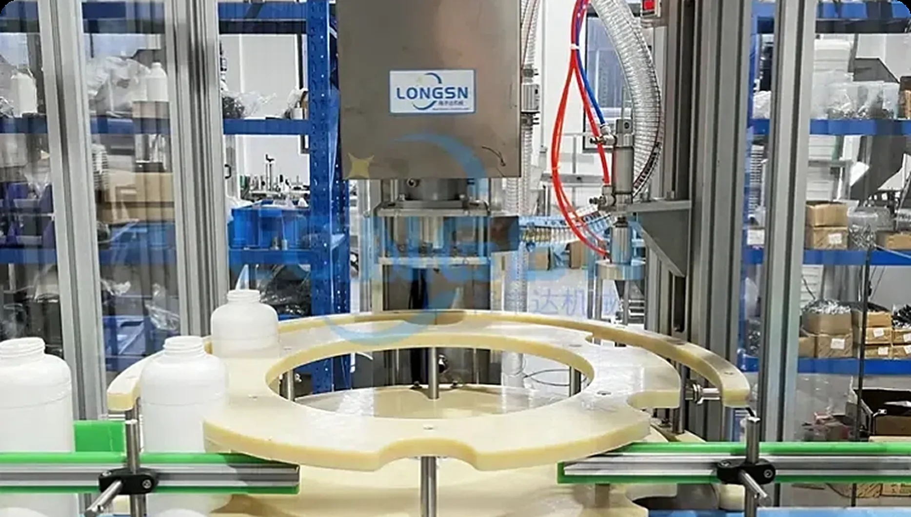 Longsn bottle packaging machine workshop in Zhangjiagang with branded equipment